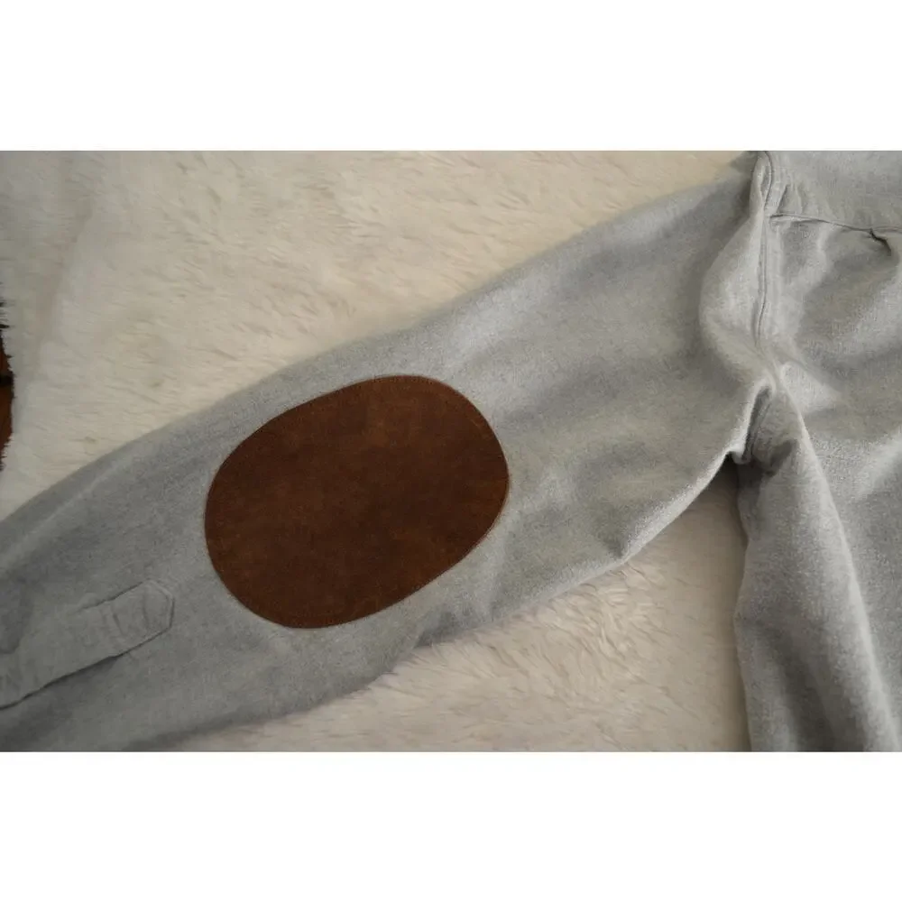 J Crew Mens Shirt Medium Button Long Sleeve Grey Faux Leather Elbow Patches